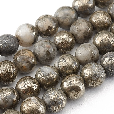 Natural Pyrite Beads Strands G-G839-01-6mm-1
