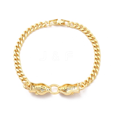 Cubic Zirconia Double Kylin Link Bracelet wth Brass Curb Chains for Men Women KK-H434-08G-1