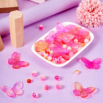 100Pcs 4 Styles Gradient ABS Plastic Imitation Pearl Beads & Transparent Acrylic Beads Sets KY-TA0001-31-1