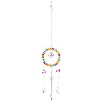 1Pc Colorful Glass Beaded Woven Net Suncatchers AJEW-CY0001-95C-1