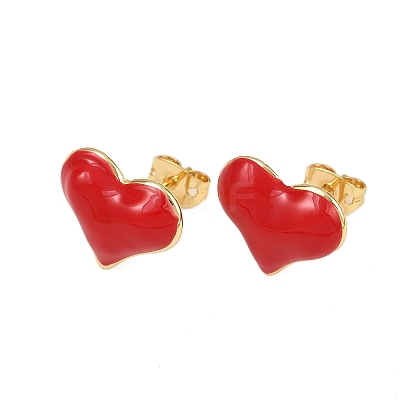 Brass Heart Stud Earrings EJEW-C152-05C-1