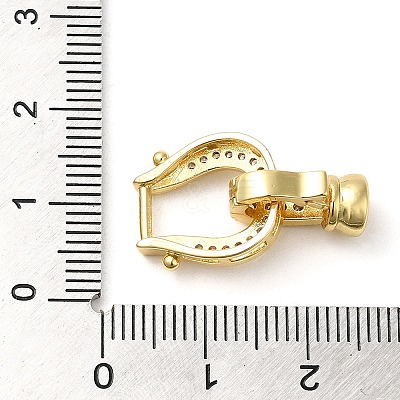 Rack Plating Brass Micro Pave Clear Cubic Zirconia U-Shaped Fold Over Clasps KK-K349-13G-1
