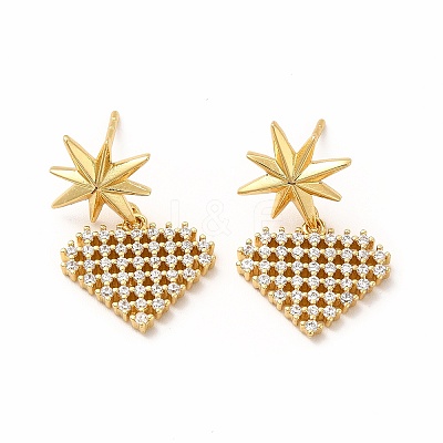Rack Plating Brass Micro Pave Cubic Zirconia Stud Earrings EJEW-H091-29G-1