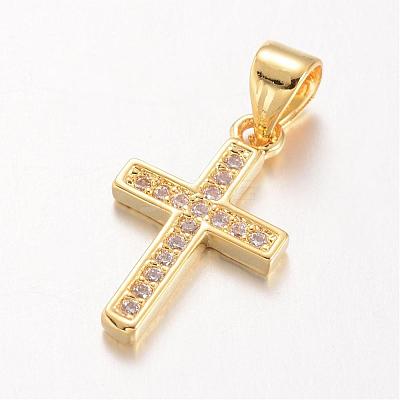 Cross Brass Micro Pave Cubic Zirconia Pendants KK-E673-027G-1