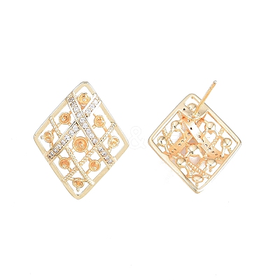 Brass Micro Pave Clear Cubic Zirconia Stud Earring Findings KK-T062-244G-1