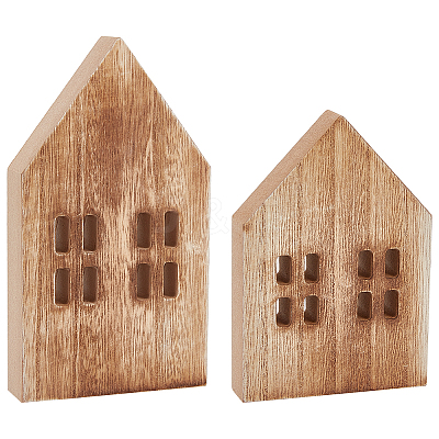 4Pcs 2 Styles Christmas Wood House Display Decorations DJEW-BC0001-28B-1