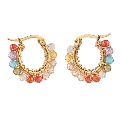 Cubic Zirconia Round Beads Braided Hoop Earrings EJEW-JE04868-1