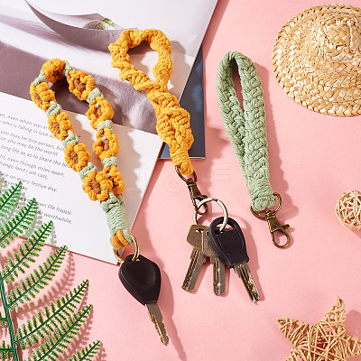 3Pcs 3 Style Cotton Handmade Braided Wrist Lanyard Pendant Decorations AJEW-TA0001-47B-1