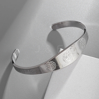 Saint Benedict Religion 304 Stainless Steel Cuff Bangles for Women LS-BJEW-S181-01P-1
