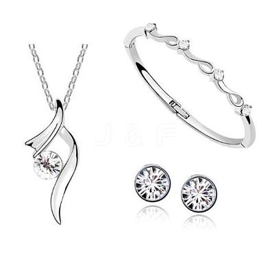 Rhinestone Twist Pendant Necklace & Diamond Bangle & Stud Earrings JEW101C-1