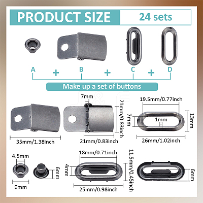 24Sets Brass Baseball Hat Cap Buckle Strap Clasp Clip Kit FIND-BC0014-12B-1