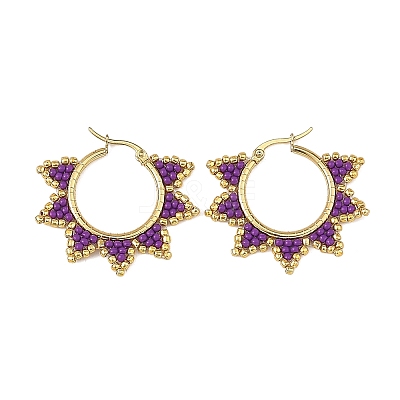 Glass Beaded Hoop Earrings EJEW-MZ00750-02-1
