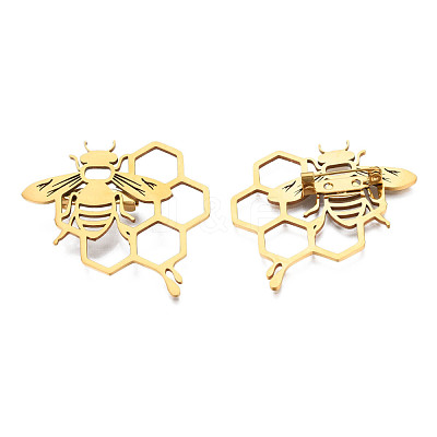 201 Stainless Steel Bee and Honeycomb Lapel Pin JEWB-N007-124G-1
