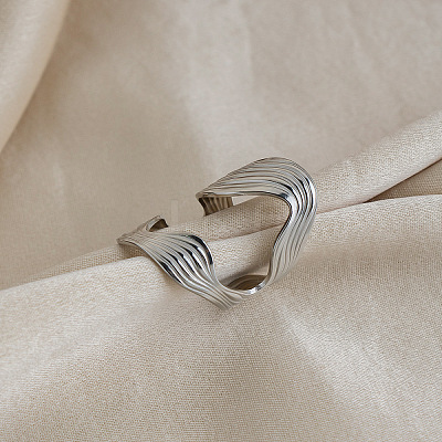 Irregular 304 Stainless Steel Cuff Open Rings for Women EA3390-2-1