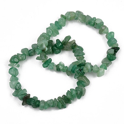 Natural Green Aventurine Chips Beaded Stretch Bracelet for Women PW-WG72437-03-1