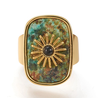 Natural African Jade & Black Agate Cuff Rings RJEW-P016-01A-05G-1