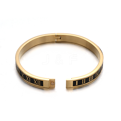 Ion Plating(IP) Roman Numerals Design 304 Stainless Steel Enamel Bangles BJEW-L552-11E-6mm-1