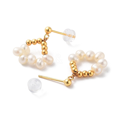 Natural Pearl Stud Earrings for Women EJEW-E303-27G-1