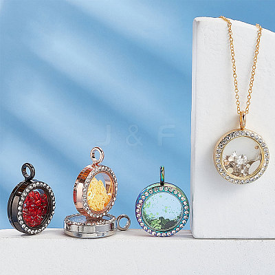 5Pcs 5 Colors Alloy Rhinestone Pendant Cabochon Open Back Settings RB-PH0001-22-1