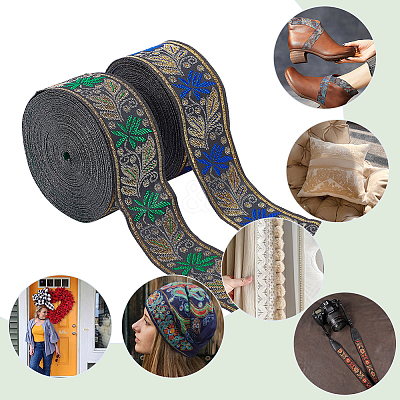 2Pcs 2 Colors Ethnic Style Embroidery Polyester Ribbons OCOR-PH0003-92-1