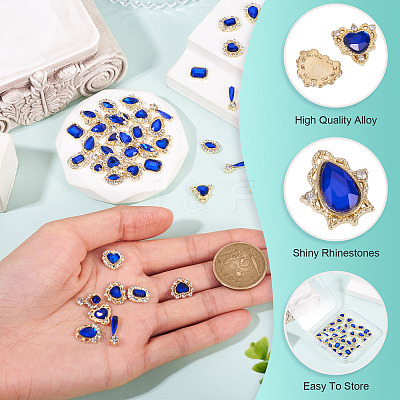 48Pcs 12 Styles Alloy Rhinestone Cabochons MRMJ-TA0001-45C-1