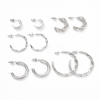 C-shape Stud Earrings EJEW-D277-15P-1