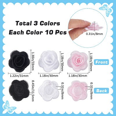 30Pcs 3 Styles 3D Rose Flower Polyester Computerized Embroidered Ornament Accessories FIND-GF0006-03B-1