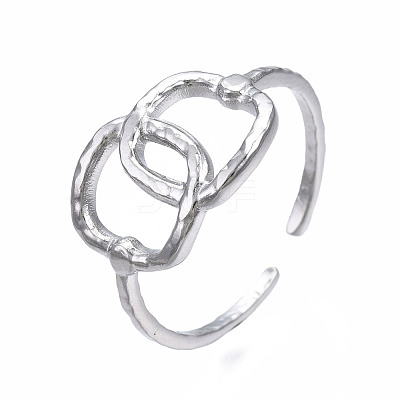 Non-Tarnish 304 Stainless Steel Interlocking Oval Open Cuff Ring RJEW-T023-79P-1