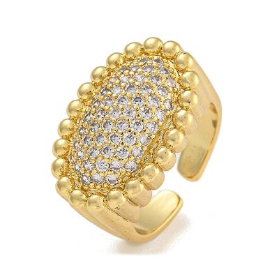 Oval Brass Micro Pave Cubic Zirconia Cuff Rings RJEW-P127-10G-1