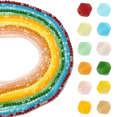 12 Strands 12 Colors Imitate Austrian Crystal Bicone Frosted Glass Beads Strands GLAA-F029-TM4mm-1