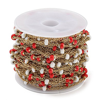 304 Stainless Steel Enamel Link Chains AJEW-Z028-09G-09-1