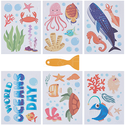 6Pcs Sea Animals PVC Waterproof Self Adhesive Stickers STIC-SP0001-25-1