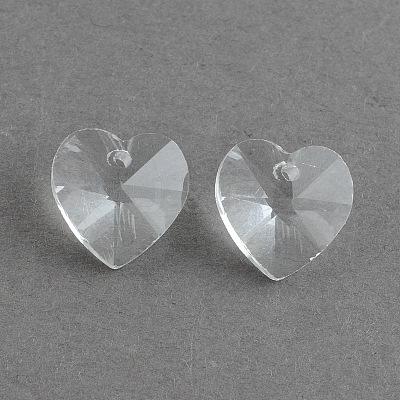 Transparent Glass Heart Pendants EGLA-R082-07-1