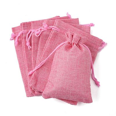 Polyester Imitation Burlap Packing Pouches Drawstring Bags X-ABAG-R004-14x10cm-04-1