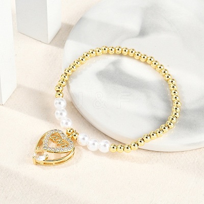 Brass Micro Pave Cubic Zirconia Charm Bracelets for Women BJEW-M050-02G-03-1