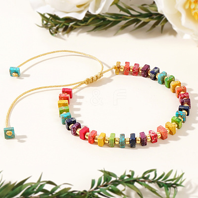 Adjustable Retro Boho Vintage Square Dyed Natural Imperial Jasper Braided Bead Bracelets for Women Men RP7679-1-1