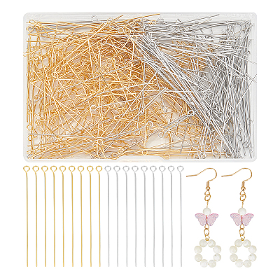 400Pcs 2 Colors 304 Stainless Steel Eye Pins STAS-UN0054-77-1