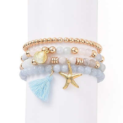 4Pcs 4 Style Natural & Synthetic Mixed Gemstone Beaded Stretch Bracelets Set BJEW-JB09115-1