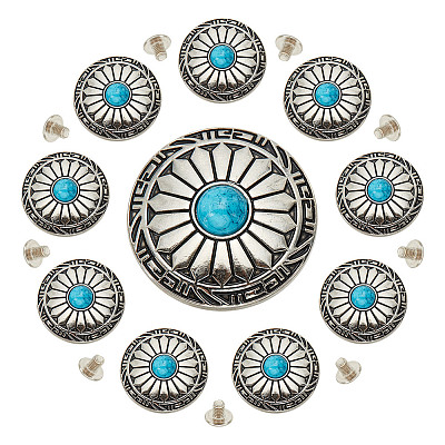 10Pcs Tibetan Style Alloy with Synthetic Turquoise Buttons BUTT-HY0001-09-1