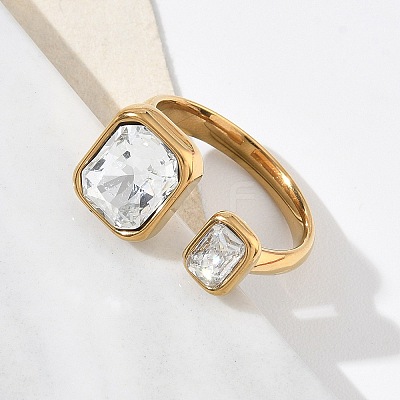 304 Stainless Steel Pave Clear Cubic Zirconia Cuff Open Rings for Women RJEW-F207-03C-G-1