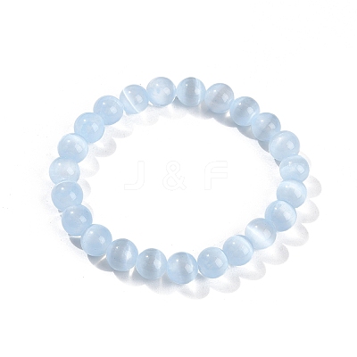Dyed Natural Selenite Round Beaded Stretch Bracelets for Women G-U005-02H-1