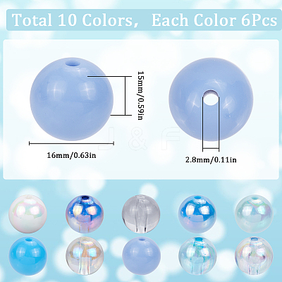 60Pcs 10 Colors Transparent & Opaque Acrylic Beads MACR-SC0001-76C-1