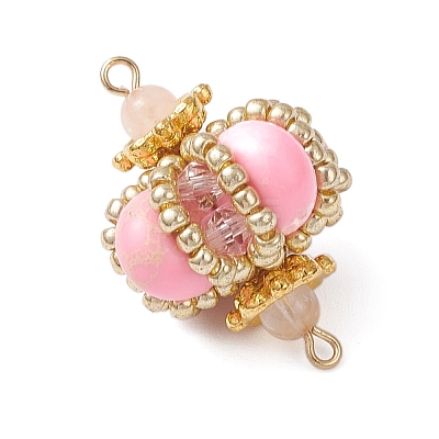 Dyed Synthetic Imperial Jasper & Handmade Glass Seed Beaded Rhombus Connector Charms PALLOY-MZ00960-03-1