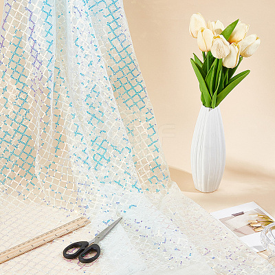 1M Polyester & PVC Sequined Mesh Fabric DIY-CY0003-54A-1