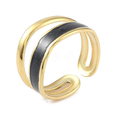 Ion Plating(IP) 304 Stainless Steel Enamel Cuff Finger Rings RJEW-L107-035G-02-1