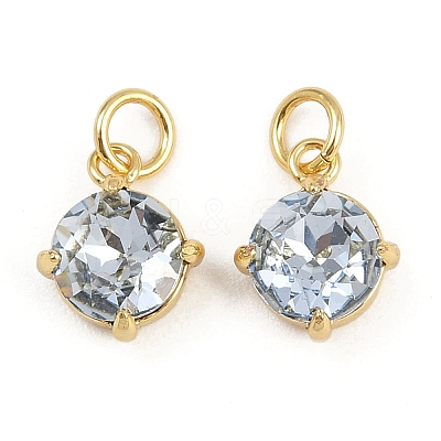Flat Round Brass Glass Charms KK-L240-06G-02-1