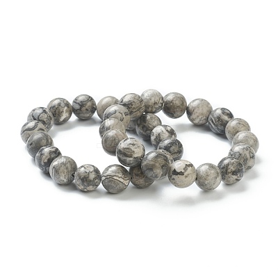 Natural Map Stone Beaded Stretch Bracelets BJEW-A117-E-08-1