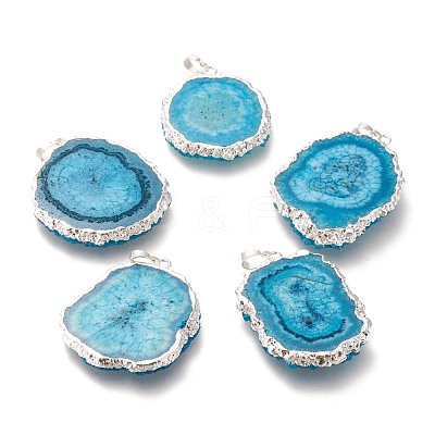 Dyed Natural Druzy Solar Quartz Crystal Pendants G-F693-01B-S-1