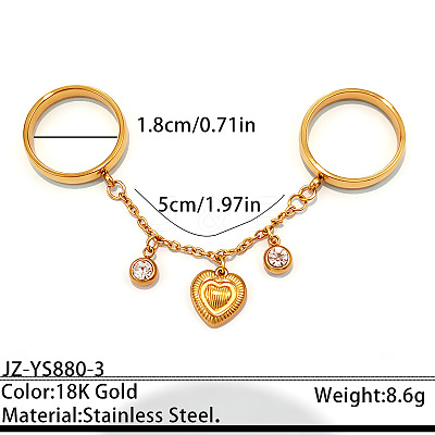 304 Stainless Steel Pave Cubic Zirconia Double Finger Rings WG15079-02-1