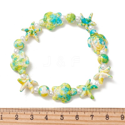 Dyed Synthetic Turquoise & Imitated Pearl Acrylic Beads Stretch Bracelets for Women BJEW-JB14047-1